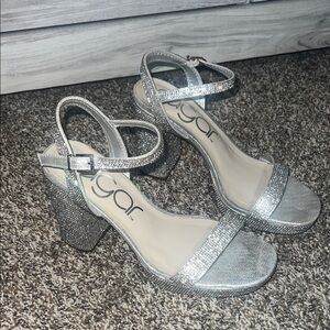 Sugar Silver Glitter Block Heel Sandals